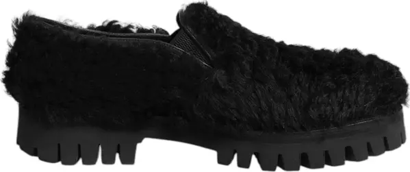 Dress Black Fur Leather Slippers Men Shoes