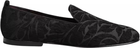 Black Brocade Loafers Slip On Men Dress Shoes