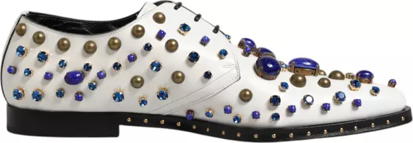 White Leather Crystals Embellished Dress Shoes