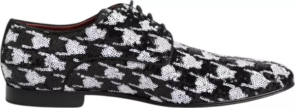 Dress Black White Sequined Lace Up Derby Shoes