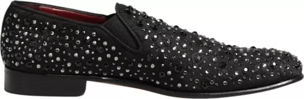 Black Suede Crystal Embellished Loafer Shoes