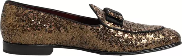 Gold Sequined Slip On Loafers Men Dress Shoes