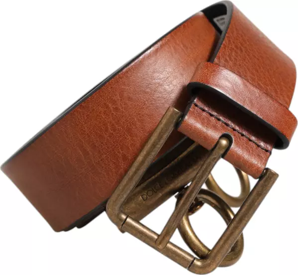 Brown Leather Side Rings Brass Buckle Belt