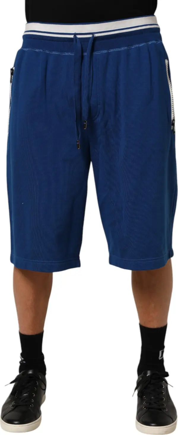Blue Cotton Blend Bermuda Sweatpants Shorts