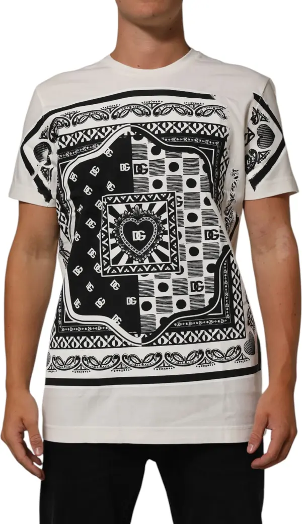 White Cotton Logo Bandana Print Men T-shirt