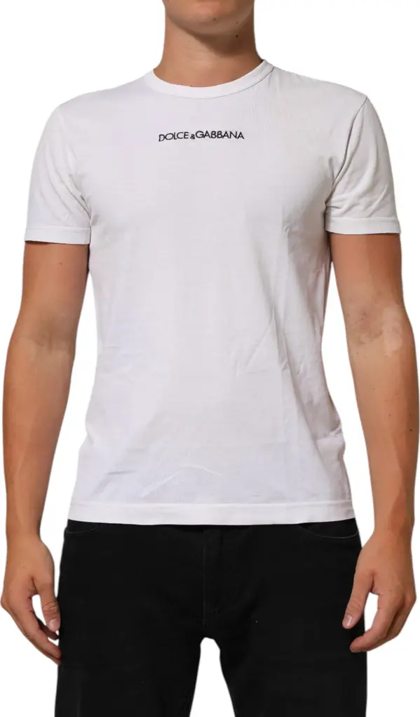 White Logo Print Cotton Crew Neck Men T-shirt