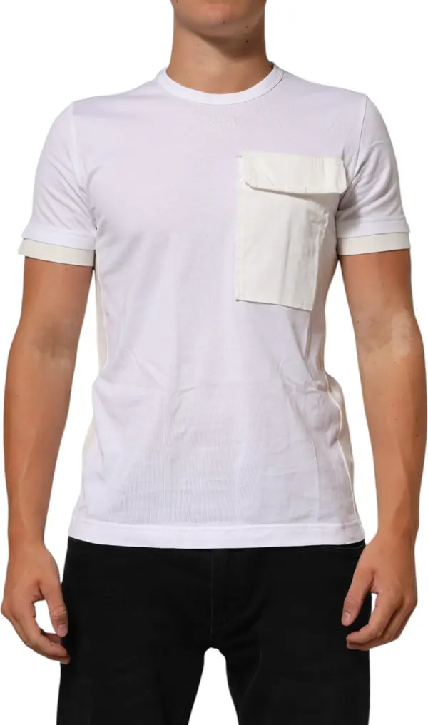 White Cotton Pocket Crew Neck Men Tee T-shirt