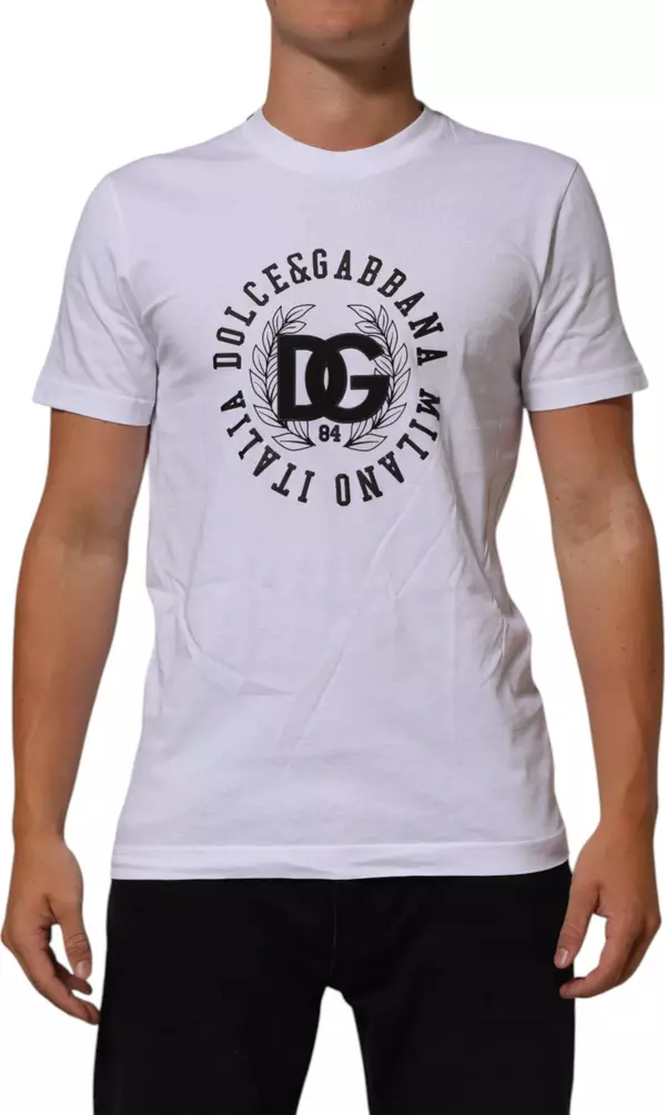 White Cotton Logo Print Crew Neck T-shirt