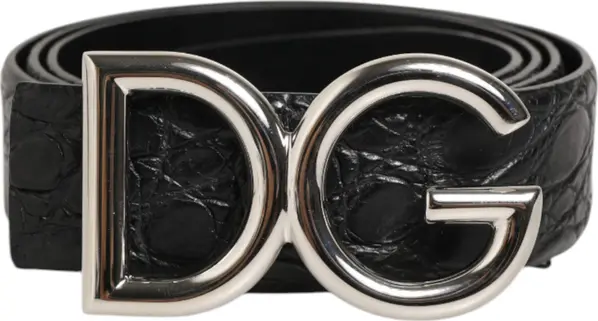 Black Exotic Leather DG Logo Buckle Belt