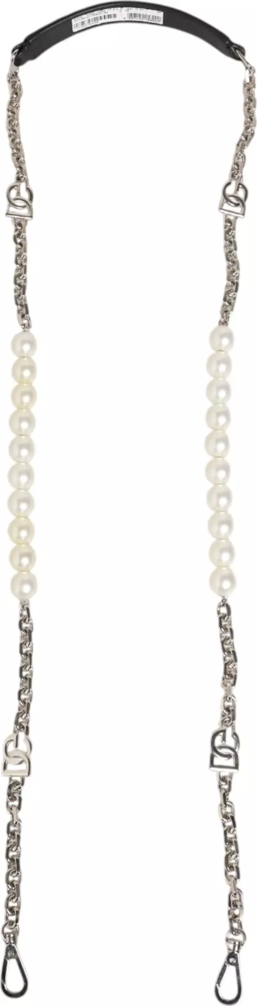 Black Leather Pearl Chain Bag Accessory Shoulder Strap