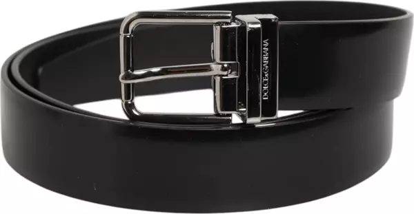 Black Leather Classic Metal Buckle Men Belt