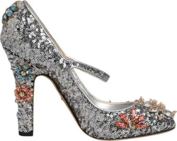 Silver Sequin Crystal Mary Janes Pumps Shoes