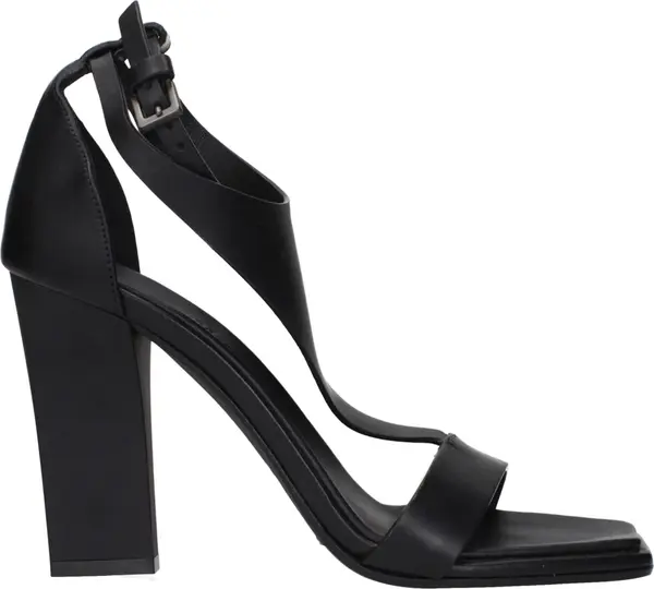 Black Leather Stiletto Heel Sandals