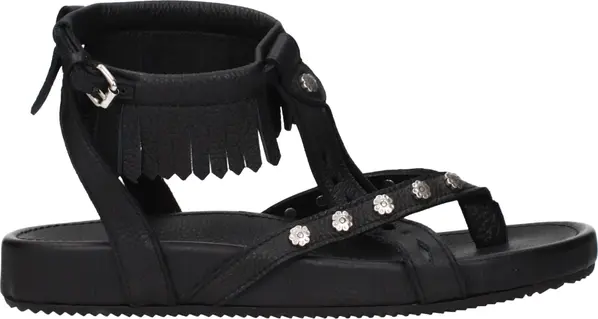 Black Leather Flat Sandals