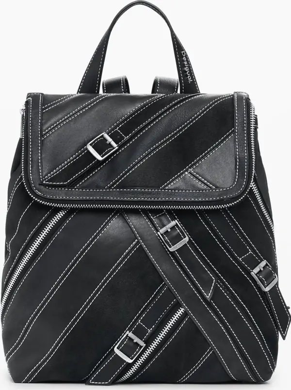 Black Polyurethane Women Backpack
