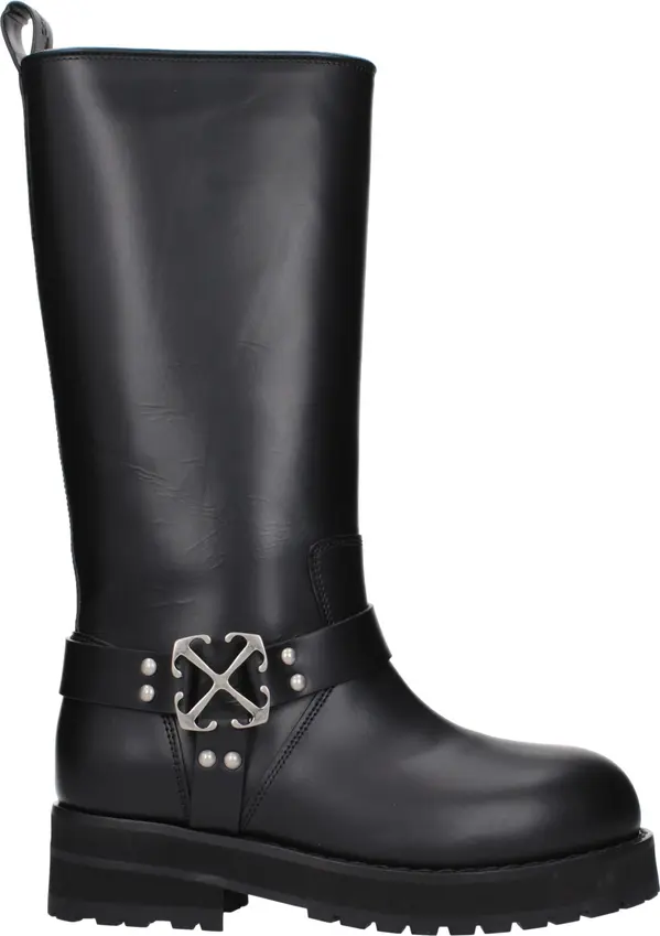 Black Leather Flat Boots