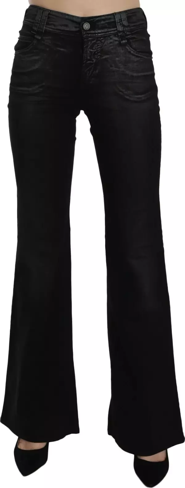 Black Washed High Waist Flared Denim Casual Pants Jeans