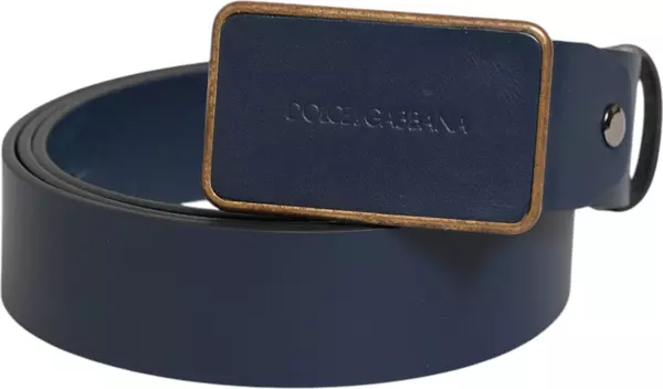 Blue Leather Classic Metal Logo Buckle Belt