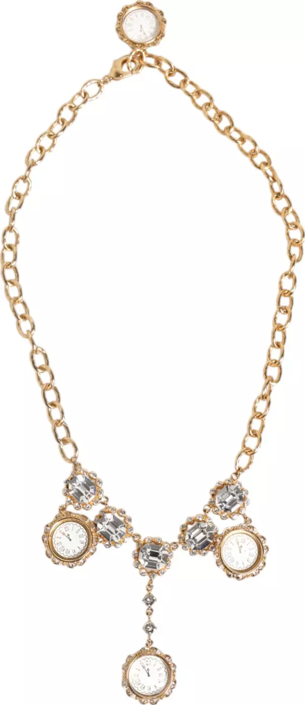 Gold Crystal Clock Pendant Statement Jewelry Necklace