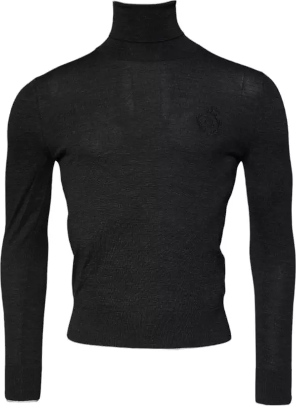 Black Wool Turtle Neck Men Pullover Sweater