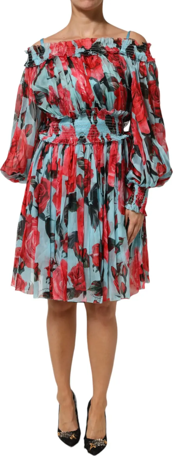 Multicolor Romantic Floral Silk Chiffon Dress