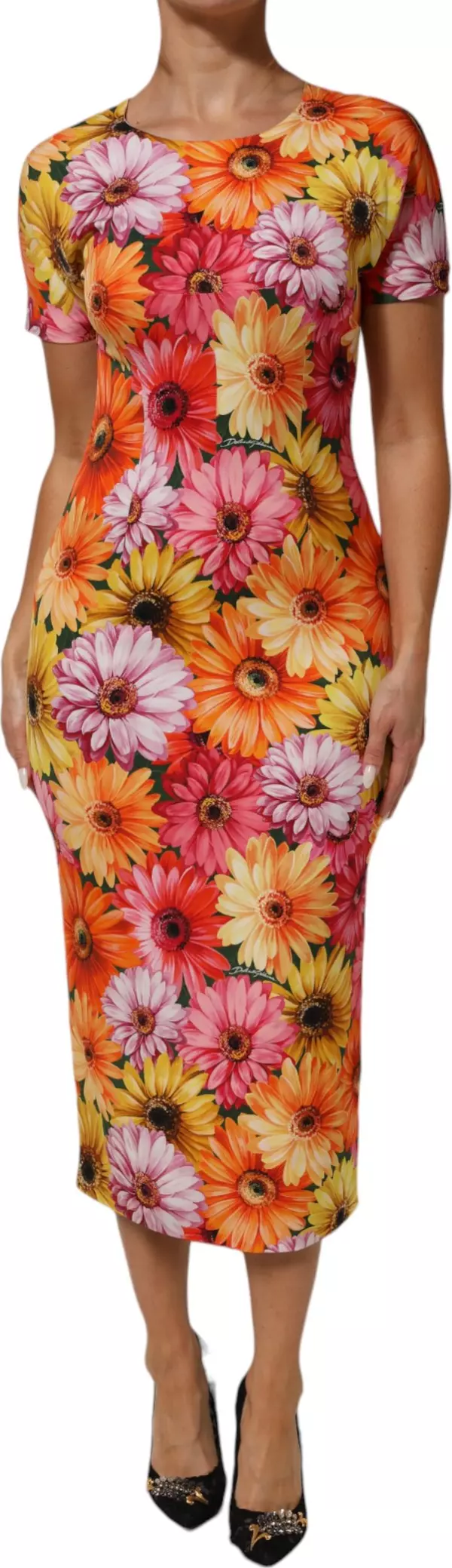 Multicolor Floral Print SilkSheath Midi Dress