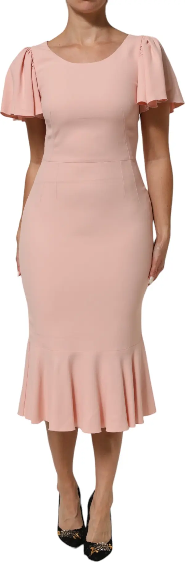 Pink Viscose Fit Flared Sheath Midi Dress