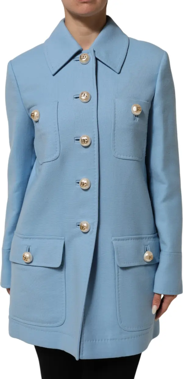 Blue Buttoned Down Trench Coat Jacket