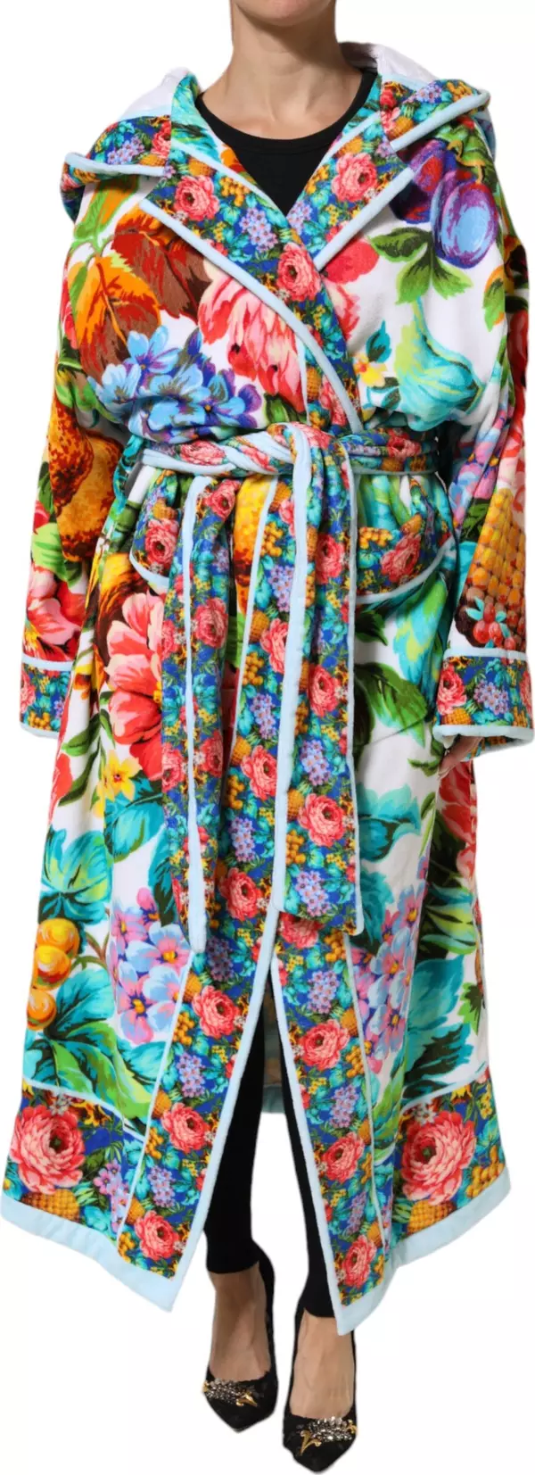 Multicolor Floral Print Belted Bathrobe Coat Jacket