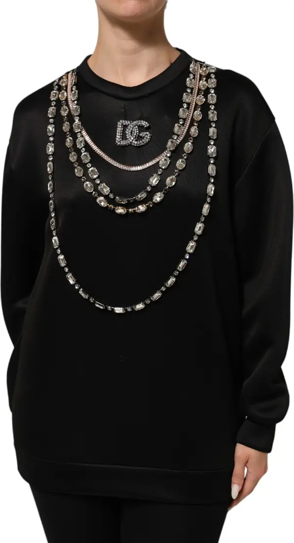 Black Necklace Crystal DG Logo Sweatshirt Sweater