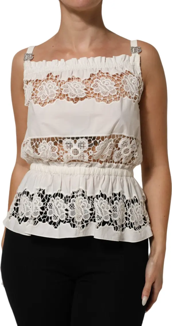 White Poplin Openwork Embroidery Tank Top