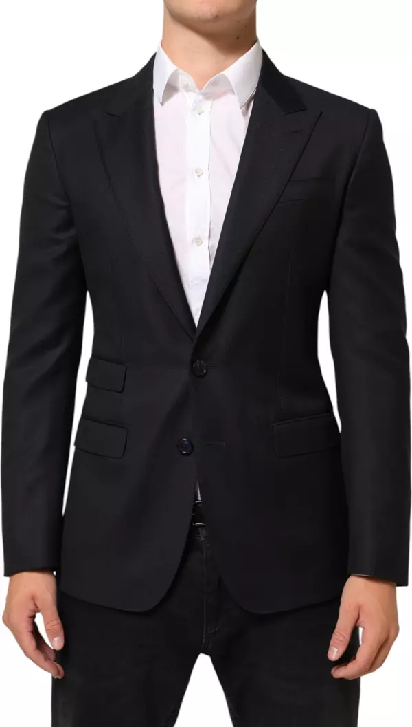 Black Wool NAPOLI 2 Button Men Suit Blazer
