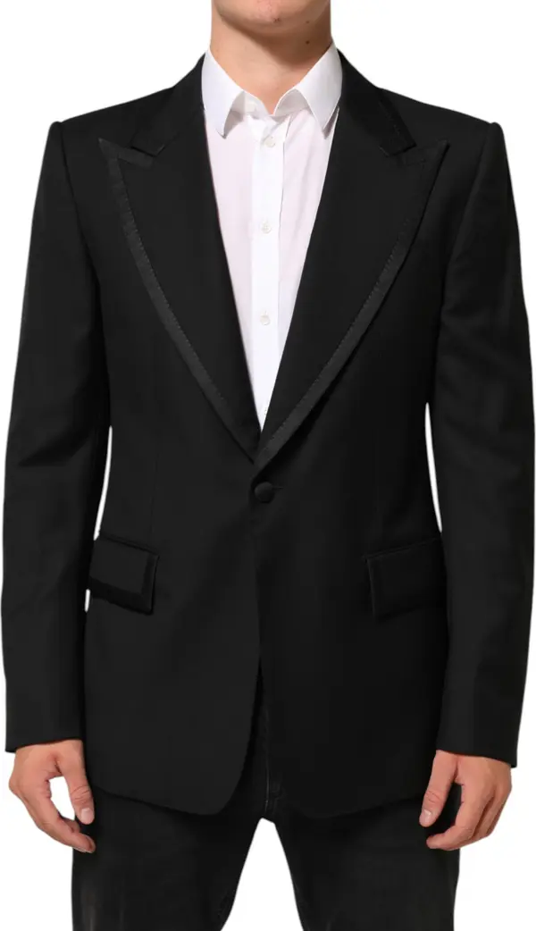 Black Wool 1 Button Suit Jacket Men Blazer