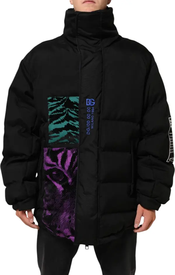 Black Nylon Puffer Men Full Zip Jacket