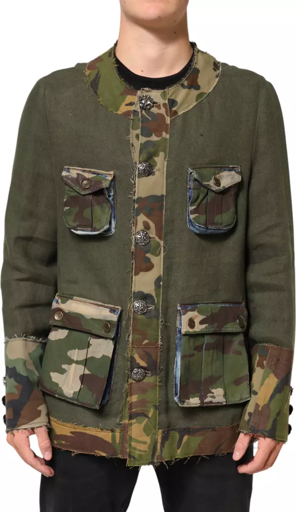 Brown Camouflage Linen Button Down Jacket