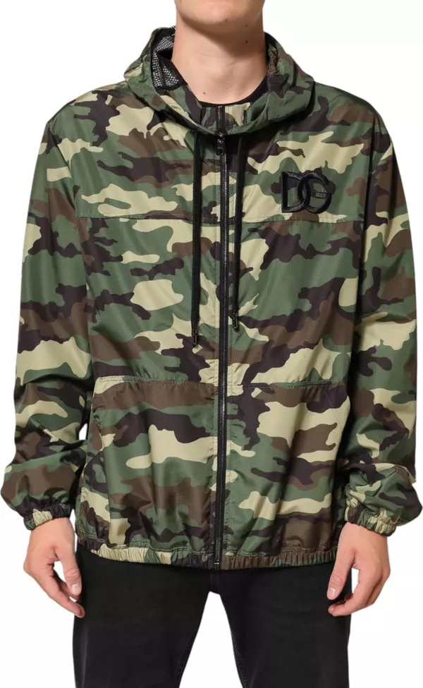 Green Camouflage Hooded Sweatshirt Jacket