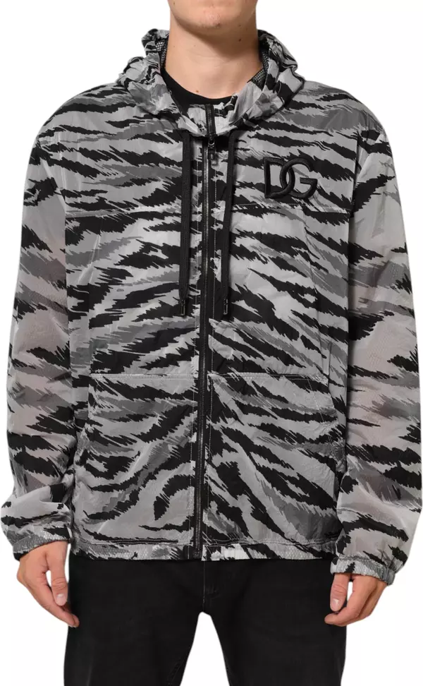 Gray Camouflage Hooded Sweatshirt Jacket