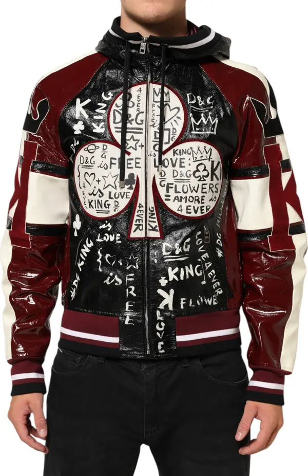 Multicolor Hooded Leather DG King Men Biker Jacket