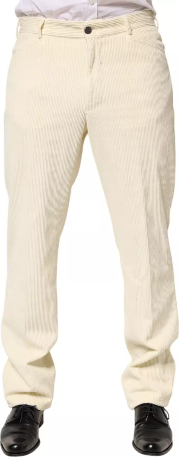 Beige Corduroy Cotton Straight Men Trouser Pants