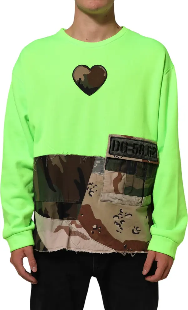 Green Patchwork Men Sweatshirt Sweater