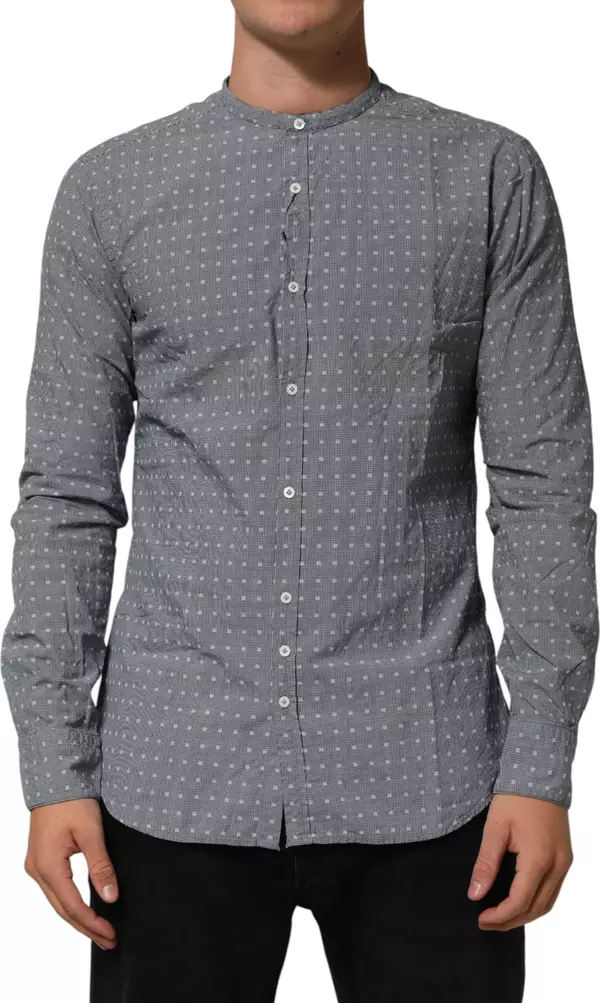 Gray Polka Dot Cotton Button Down Long Sleeves Shirt