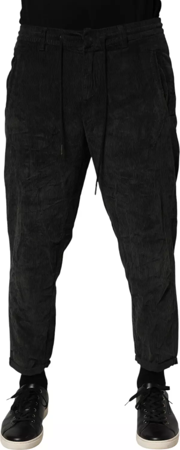 Black Mid Waist Cropped Corduroy Men Trouser Pants