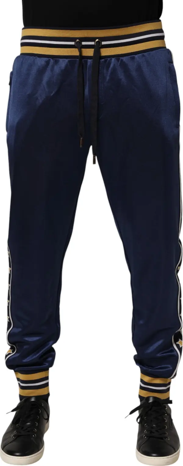 Blue Nylon Jogger Mid Waist Trouser Pants