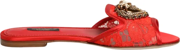 Red Devotion Lace Flats Slip On Sandals Shoes