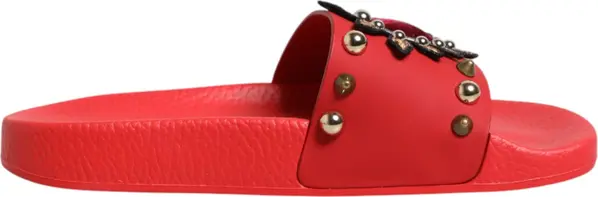 Red Sacred Heart Stud Slides Beachwear Shoes