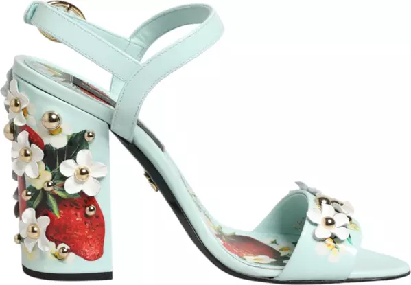 Mint Green Floral Studs Heels Sandals Shoes