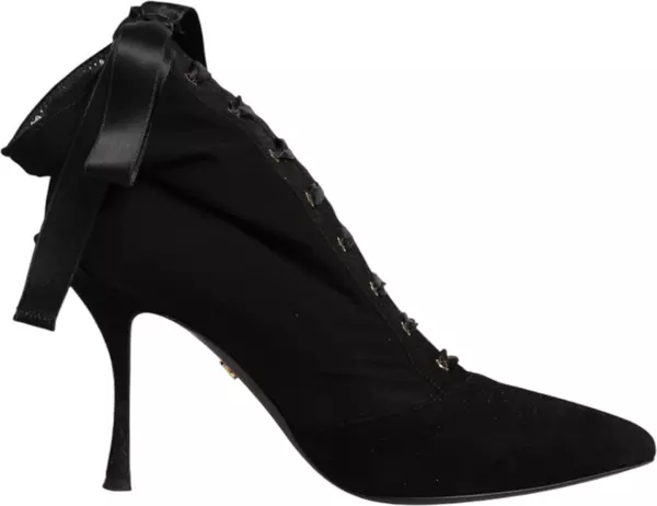 Black Stiletto Heels Lace Up Boots Shoes