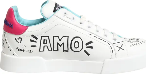 White Leather Graffiti Low Top Sneakers Shoes