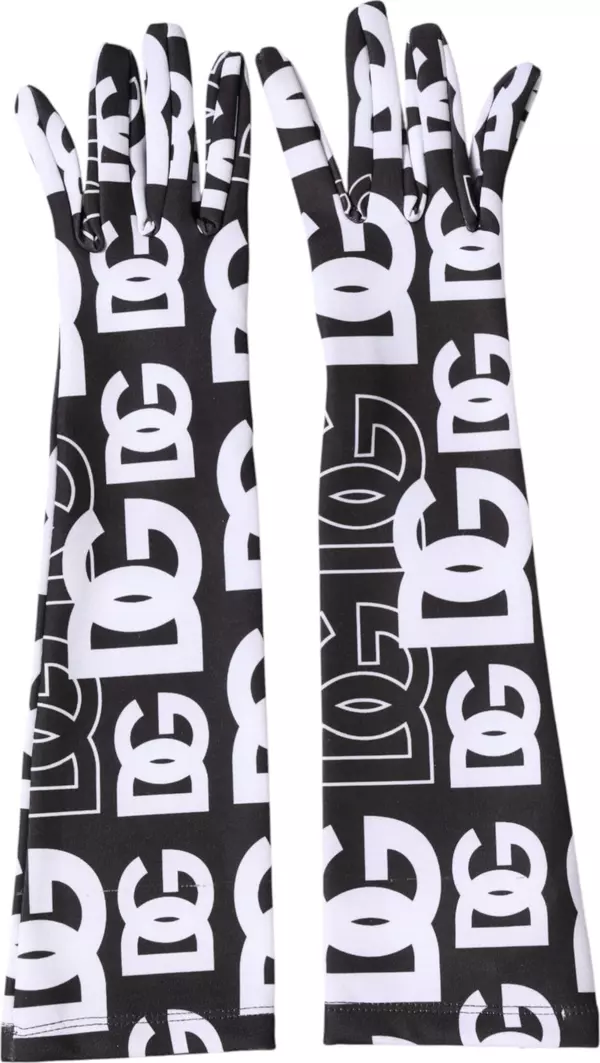 Black White DG Logo Elbow Length Mitten Gloves