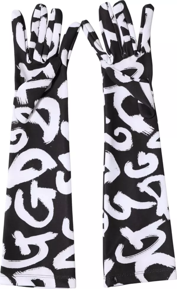 Black White DG Logo Elbow Length Mitten Gloves
